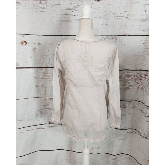 Sundance Tie Front Lace and Embroidery Peasant Blouse Size Large - Picture 2 of 5